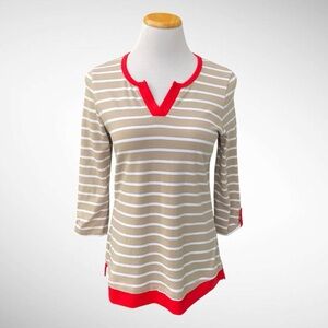 E.L.I. Striped Pima Cotton Pullover Top 3/4-Sleeves